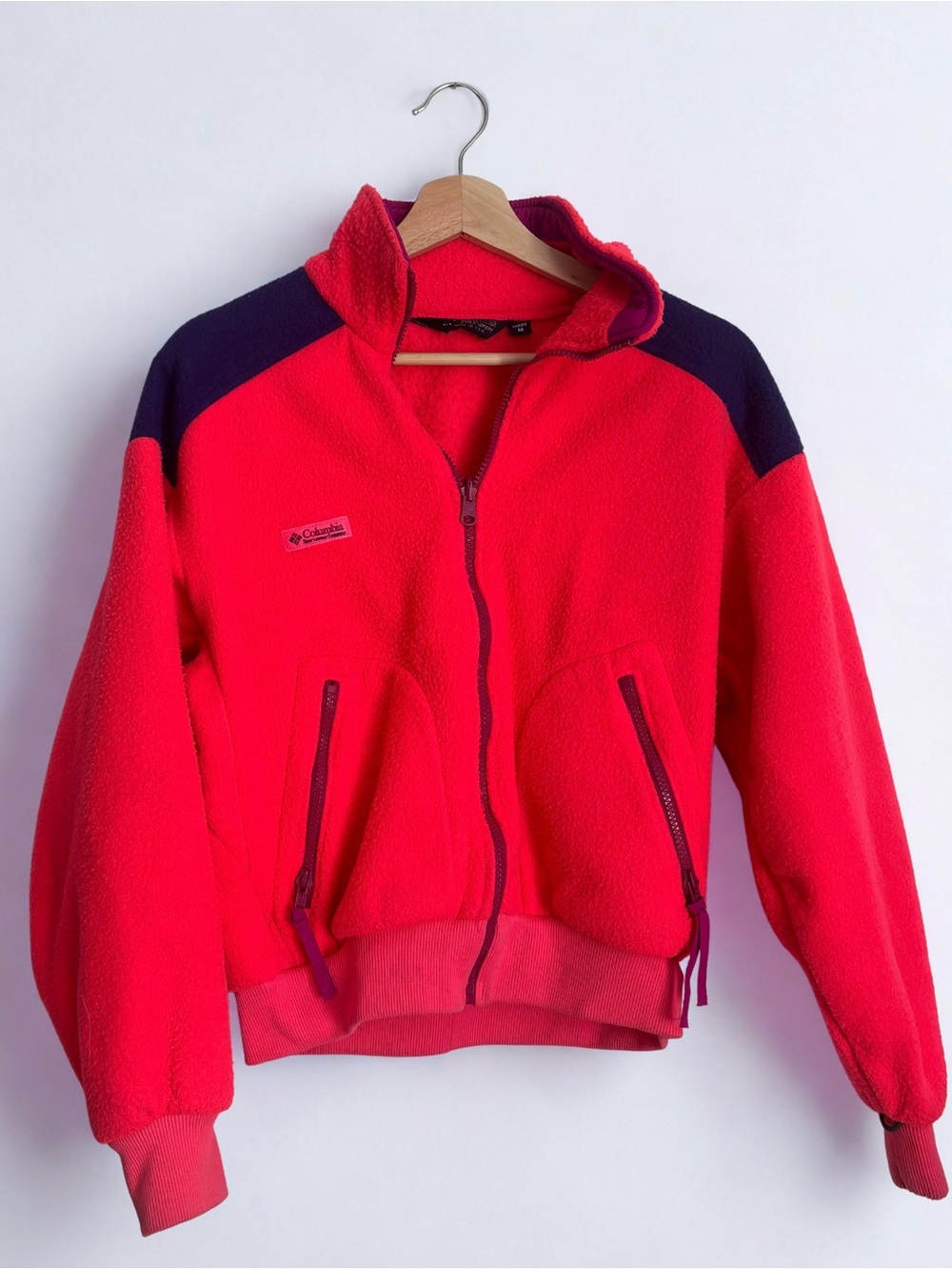 Vintage 90s Columbia Fleece Jacket Full Zip Colorblock Pink Purple Retro Ski M